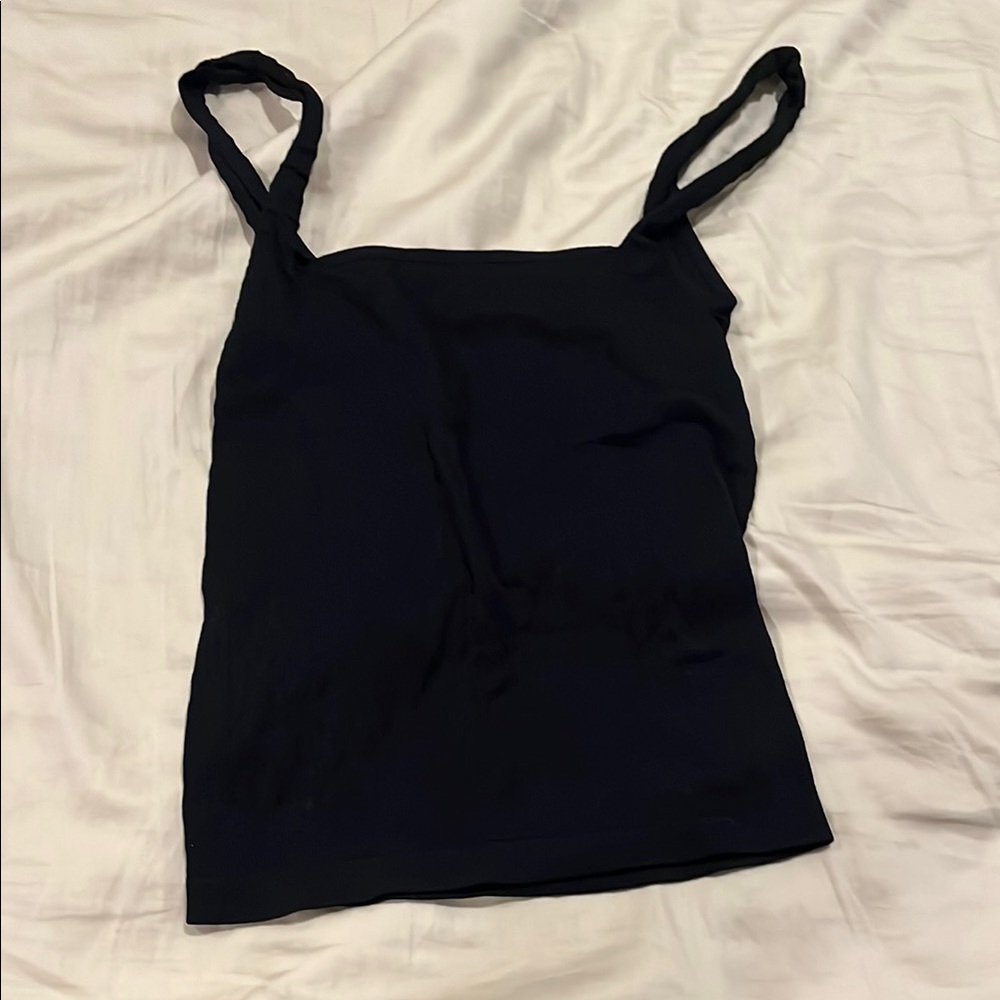 Free people Square Neck Ribbed Tank with Braided Straps - Black